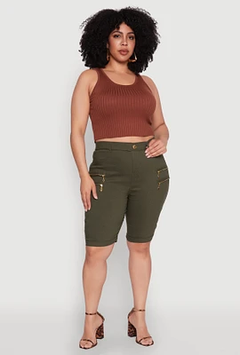 Womens Plus Zipper Detail Bermuda Shorts,
