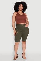 Womens Plus Size Zipper Detail Bermuda Shorts, Green, Size 2X