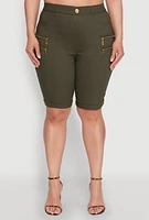 Womens Plus Size Zipper Detail Bermuda Shorts, Green, Size 2X