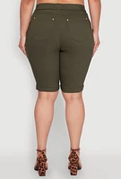 Womens Plus Size Zipper Detail Bermuda Shorts, Green, Size 2X