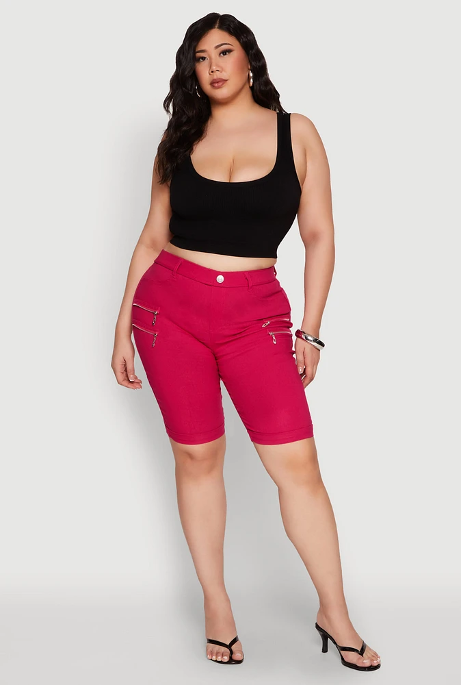 Womens Plus Zipper Detail Bermuda Shorts,