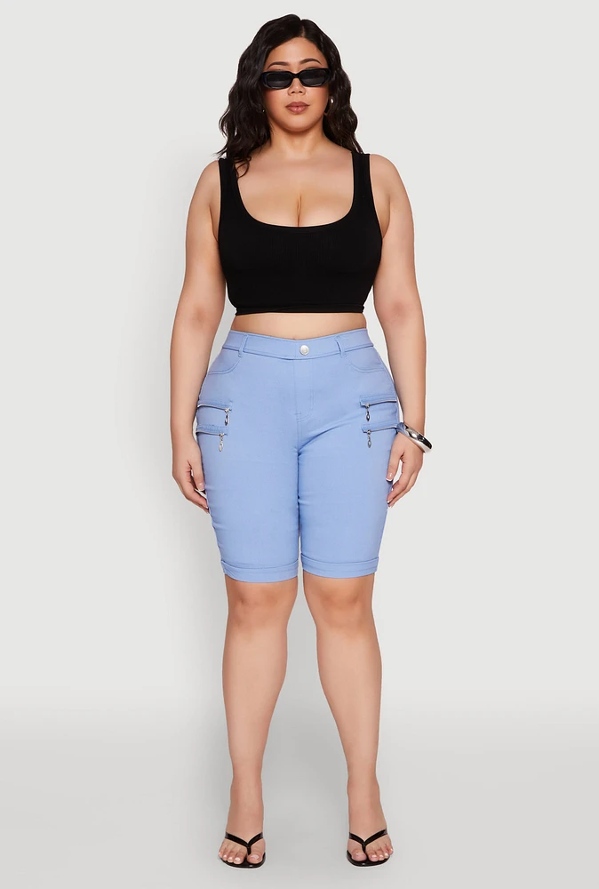 Womens Plus Zipper Detail Bermuda Shorts,