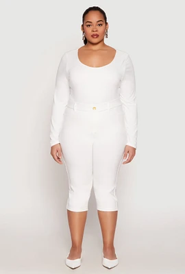 Womens Plus Size Basic Scuba Capri Pants, White, Size 3X
