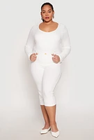 Womens Plus Size Basic Scuba Capri Pants, White, Size 3X