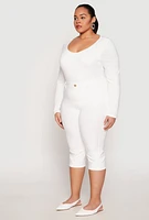 Womens Plus Size Basic Scuba Capri Pants, White, Size 3X