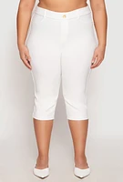 Womens Plus Size Basic Scuba Capri Pants, White, Size 3X
