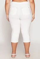 Womens Plus Size Basic Scuba Capri Pants, White, Size 3X