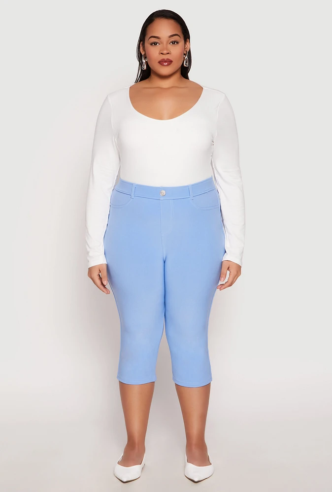 Womens Plus Size Basic Scuba Capri Pants, Blue, Size 2X