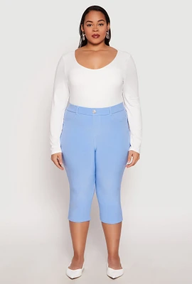 Womens Plus Size Basic Scuba Capri Pants, Blue, Size 2X