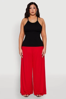 Womens Plus Seamless Ribbed Rhinestone Trim Cami, 2X-3X