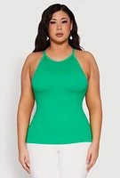 Womens Plus Seamless Ribbed Rhinestone Trim Cami, Green,