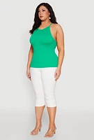 Womens Plus Seamless Ribbed Rhinestone Trim Cami, Green,
