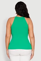 Womens Plus Seamless Ribbed Rhinestone Trim Cami, Green,