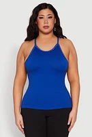 Womens Plus Seamless Ribbed Rhinestone Trim Cami, 1X-2X