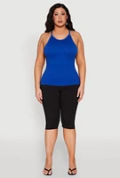 Womens Plus Seamless Ribbed Rhinestone Trim Cami, 1X-2X