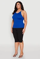Womens Plus Seamless Ribbed Rhinestone Trim Cami, 1X-2X