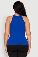 Womens Plus Seamless Ribbed Rhinestone Trim Cami, 1X-2X