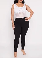 Womens Plus Size Seamless Ribbed Laser Cut Tank Bodysuit, White, Size 1X-2X