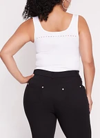 Womens Plus Size Seamless Ribbed Laser Cut Tank Bodysuit, White, Size 1X-2X