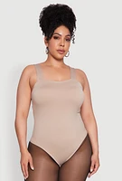 Womens Plus Trendy Seamless Square Neck Shelf Bra Bodysuit, 2X-3X