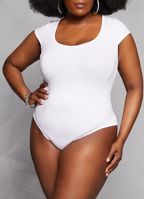 Womens Plus Size Crew Neck Cross Back Bodysuit, White, Size 1X-2X