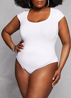Womens Plus Size Crew Neck Cross Back Bodysuit, White, Size 1X-2X