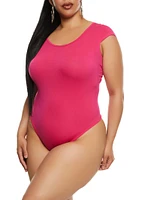 Womens Plus Size Crew Neck Cross Back Bodysuit, Pink, Size 2X-3X