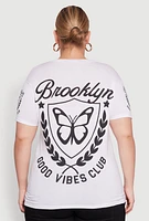 Womens Plus Size Brooklyn Butterfly Good Vibes Club Graphic Tee, Multi, Size 3X