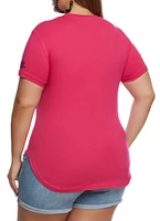 Womens Plus Size Boss Glitter High Low Graphic T Shirt, Pink, Size 1X