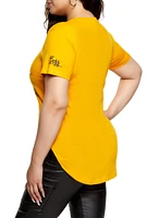 Womens Plus Size Boss Glitter High Low Graphic T Shirt, Yellow, Size 1X