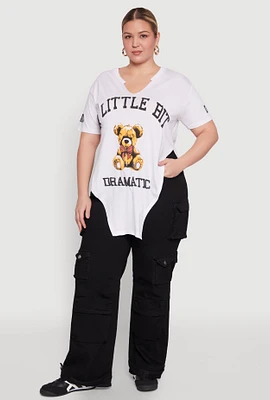 Womens Plus Size A Little Bit Dramatic Side Slit Graphic Tee, White, Size 3X