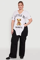 Womens Plus Size A Little Bit Dramatic Side Slit Graphic Tee, White, Size 3X