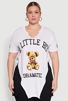 Womens Plus Size A Little Bit Dramatic Side Slit Graphic Tee, White, Size 3X