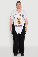 Womens Plus Size A Little Bit Dramatic Side Slit Graphic Tee, White, Size 3X