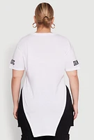 Womens Plus Size A Little Bit Dramatic Side Slit Graphic Tee, White, Size 3X
