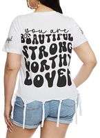 Womens Plus Size Beautiful Positive Vibes Only Knot Hem Graphic Tee, White, Size 2X