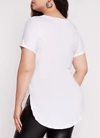 Womens Plus Size Slashed High Low Tee, White, Size 2X