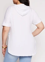 Womens Plus Size Laser Cut Hooded Top, White, Size 3X