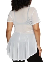 Womens Plus Size Sheer Mesh Short Sleeve Peplum Top, White, Size 1X