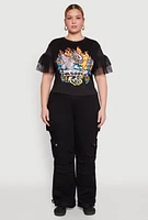 Womens Plus Fishnet Sleeve Blessed Eagle Graphic Tee, Black,