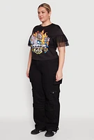 Womens Plus Fishnet Sleeve Blessed Eagle Graphic Tee, Black,