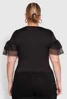 Womens Plus Fishnet Sleeve Blessed Eagle Graphic Tee, Black,