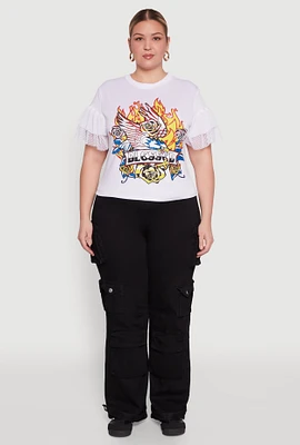 Womens Plus Size Fishnet Sleeve Blessed Eagle Graphic Tee, White, Size 3X