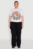 Womens Plus Size Fishnet Sleeve Blessed Eagle Graphic Tee, White, Size 3X