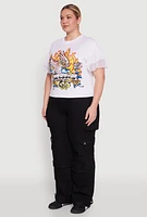 Womens Plus Size Fishnet Sleeve Blessed Eagle Graphic Tee, White, Size 3X
