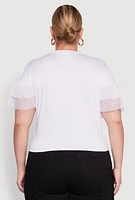 Womens Plus Size Fishnet Sleeve Blessed Eagle Graphic Tee, White, Size 3X