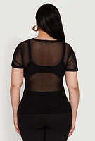 Womens Plus Size Mesh Rhinestone Greek Key Top, Black, Size 3X