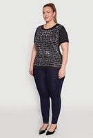 Womens Plus Soft Knit Greek Key Rhinestone T Shirt,
