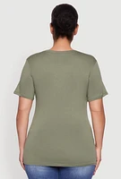 Womens Plus Size Soft Knit Greek Key Rhinestone T Shirt, Green, Size 2X