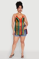 Womens Plus Tassel Fringe Crochet Halter Top, Multi,